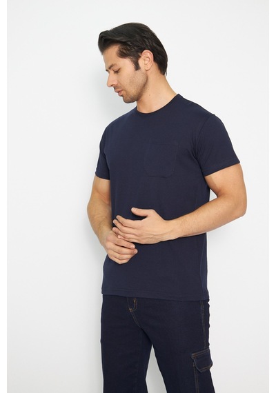 T-shirt Bisiklet Yaka Kısakol %100 Pamuk Cepli Lacivert