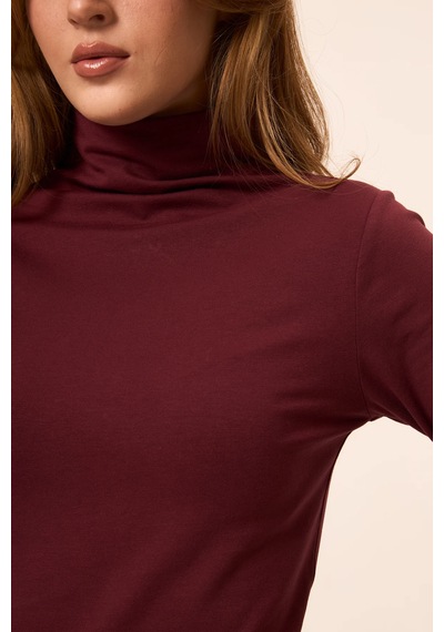 Zoor Ultra Soft Penye Modal Boğazlı Yaka Bluz Bordo