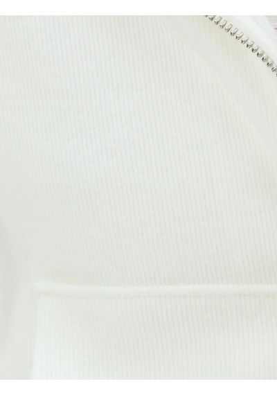 Koton Cepli Uzun Kollu Crop Kapüşonlu Fermuarlı Sweatshirt Ekru 5wak10056ek Ekru