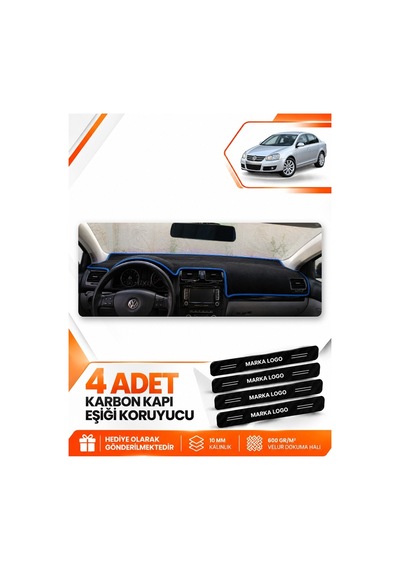 Volkswagen Jetta 2007-2011 Uyumlu Ön Torpido Koruma Kılıfı Halısı Örtüsü - Siyah Mavi