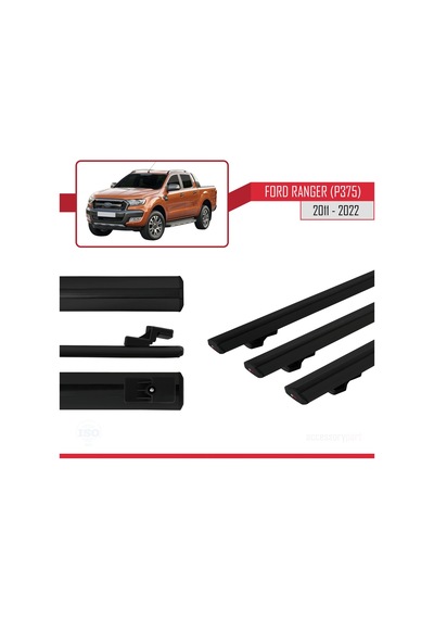 Ford Ranger 2011-2022 Arası İle Uyumlu Basic Model Ara Atkı Tavan Barı Siyah 3 Adet