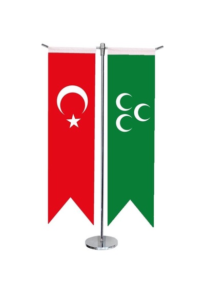 Masa Üstü Kırlangıç Yeşil Üç Hilal + Türk Bayrağı + Krom T Direk