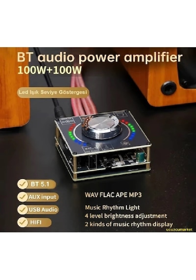 Bluetooth 5.1 100w+100w 2.0 Kanal Dijital Hifi Stereo Ses Amplifikatörü Usb+aux