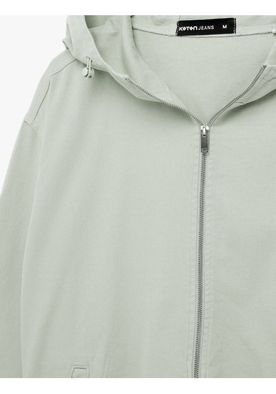 Koton Uzun Kollu Pamuklu Oversize Cepli Fermuarlı Kapşonlu Jean Ceket Taş 6sam50002nd