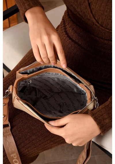 Just Polo Kadın Kabartma Baskılı El Ve Omuz Çantası Shoulder Bag Bej