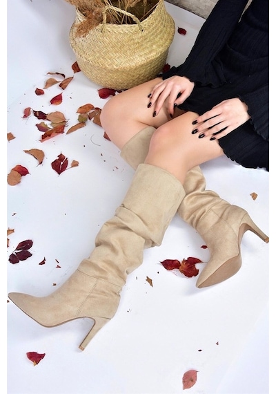 Fox Shoes Ten Süet Ince Topuklu Kadın Çizme L404868002