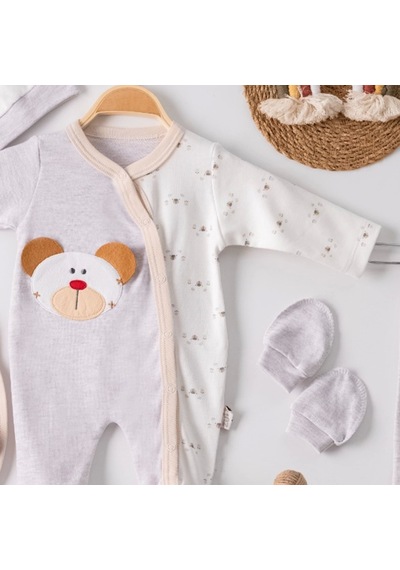 Candar 3 Ay Ayıcık Detay Tulumlu Erkek Bebek 5'li Set Kahverengi
