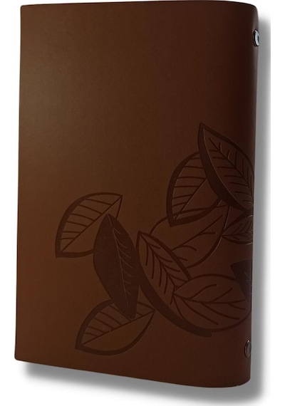 Yaprak Desenli Deri Defter  Kahverengi
