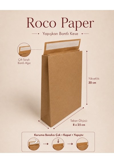 Yapışkan Bantlı Kraft Kese Kağıdı, Kraft Renk, 25x8x30 Cm - 24'lü Paket, Hediye Ve Kargo Zarfı