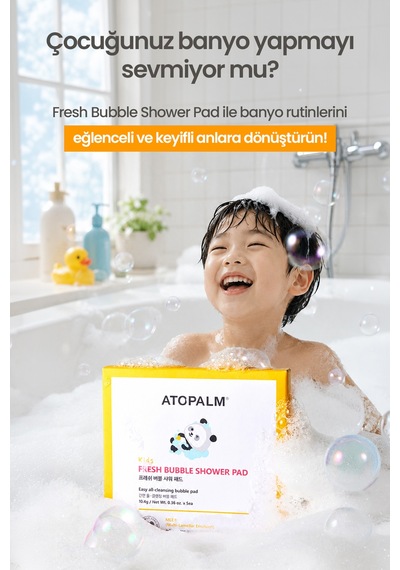 Çocuklara Özel, Yumuşak Peeling Etkili Köpüklü Duş Pedi Atopalm Fresh Bubble Shower Pad Set 5adet