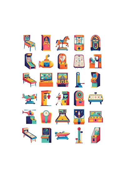 30 Adet Retro Mekanik Oyun Otomatı Sticker Seti - Laptop, Ajanda Ve Matara Çok Renkli