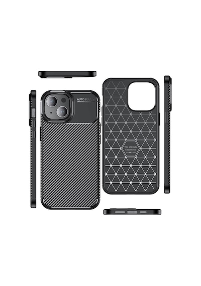 Apple Uyumlu iPhone 15 Plus Kilif Lens Karbon Serisi Negro Silikon Kapak