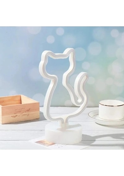 Neon Işıklı Kedi Tasarımlı Lamba Sıcak Beyaz