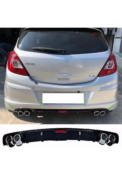 Opel Corsa D Siyah Difüzör 4 Krom Egzoz Görünümlü Difizör Arka Ek Body Kit
