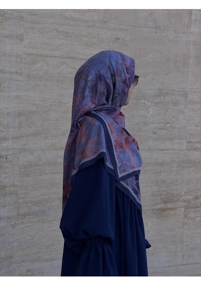 Qalortex Scarf Pamuklu Soft Âlâ Desen Eşarp-morcivert Morcivent