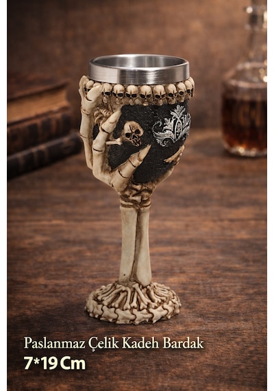 İskelet Eli Figürlü 3d Kabartmalı Çelik Kadeh Bardak Gotik Dekoratif Kupa Gri - Mint