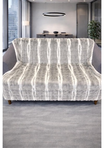 Su Yolu Tavşan Tüyü Kaymaz Tabanlı Koltuk Örtüsü 170x215 Cm Gri