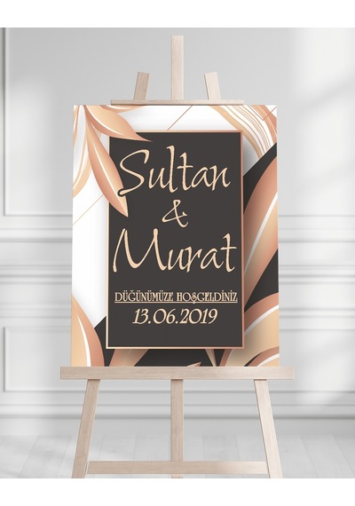 Söz Nişan Düğün İçin 50x70 Karşılama Panosu - Siyah Ve Gül Tasarımlı 001 Beyaz