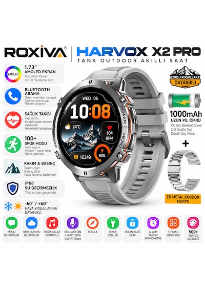 Harvox X2 Pro Tank 1.73" Amoled Ekran Profosyonel Akıllı Saat  (İthalatçı Garantili)