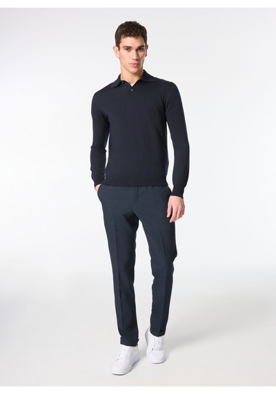 Alpha Studio Lacivert Erkek %100 Yün Slim Fit Kazak Au-7004b Jumper Polo