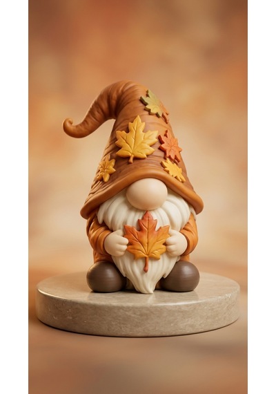 Sonbahar Temalı Akçaağaç Yapraklı Cüce Gnome Figürü Dekoratif Obje