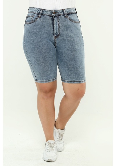 Cedy Denim Kadın Büyük Beden Yüksek Bel Likralı Slimfit Jeans Şort-c606 001