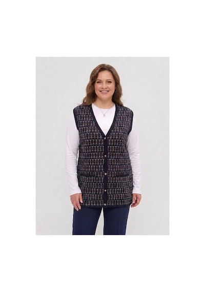 Onno Style Women Desenli Çelik Örgü Klasik Triko Yelek Bordo - Lacivert