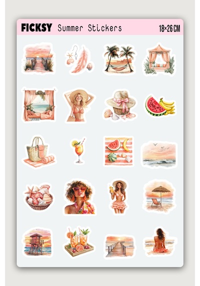 Yaz Sticker Seti - Deniz Sahil Plaj Sticker - 40 Adet Etiket Çıkartma Diğer