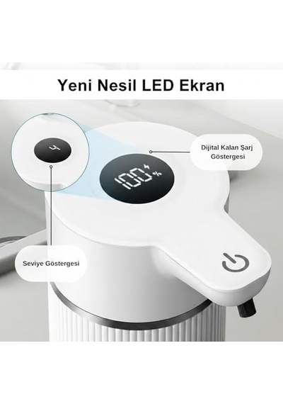 Otomatik Sensörlü Köpük Sıvı Sabunluk - Şarjlı- Dijital Led Ekran - Duvara Monte - E15 Model Beyaz 12 Izgara