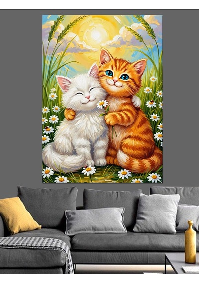 Ahşap Tablo Sarılıp Uyuyan Kedi Yavruları