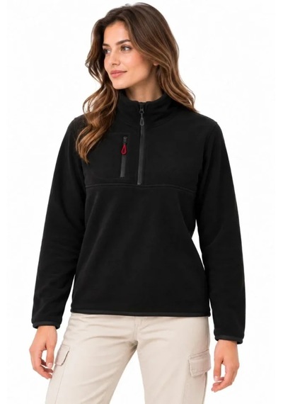 Butik İstanbul Polar Dik Yaka Yarım Fermuarlı Fermuarlı Göğüs Cepli Regular Fit Kışlık Sweatshirt - Siyah