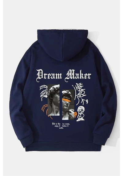 Uyguntarz Dream Maker Baskılı Unisex Oversize Sweatshirt Lacivert