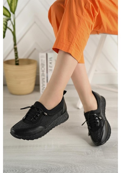 Nesil Shoes Acr 15 Siyah Taşlı Strech Kadın Ayakkabı-siyah Siyah