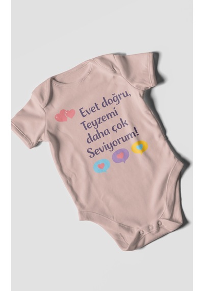 Morivokids Evet Doğru, Teyzemi Daha Çok Seviyorum Kısa Kollu Bebek Body %100 Pamuk Pastel Pembe