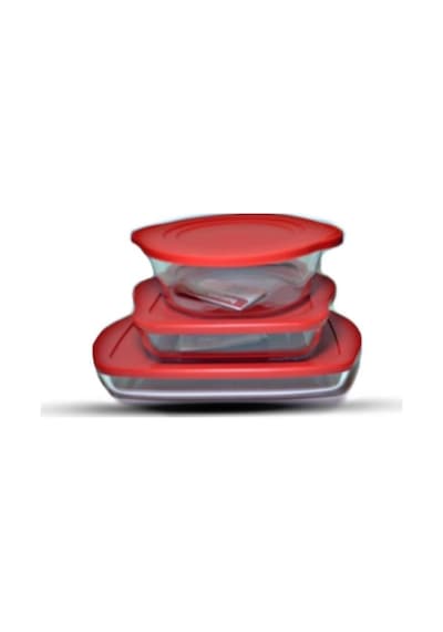 Paşabahçe Kare Dikdörtgen Yuvarlak Kırmızı Kapaklı Borcam Seti Kırmızı