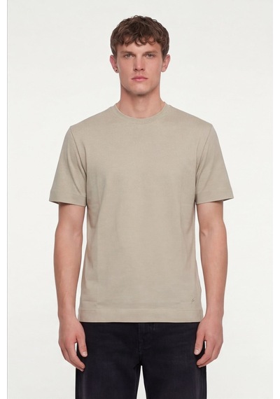 Sabri Özel Erkek Krem Normal Kesim Regular FitPamuk Dokuma Bisiklet Yaka Basic T-shirt