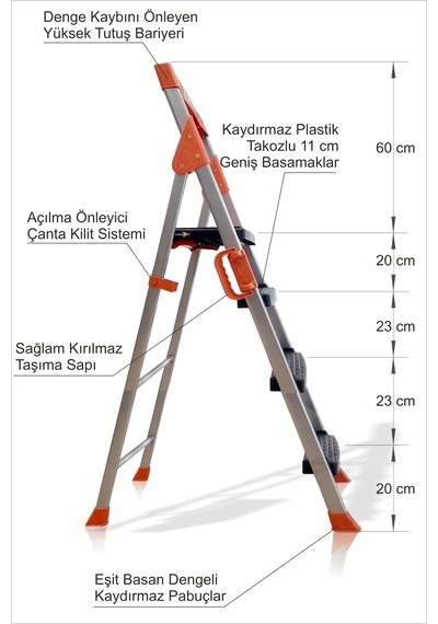 Ev Okul İşyeri Mutfak Kütüphane Raf İçin Dekoratif Kaydırmaz 4 Basamak Sağlam Dengeli Kısa Merdiven 3+1 Basamaklı