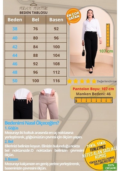 Ferace Kadın Büyük Beden Kumas Pantolon Kemerli Ve Geniş Paça Palazzo Model 001