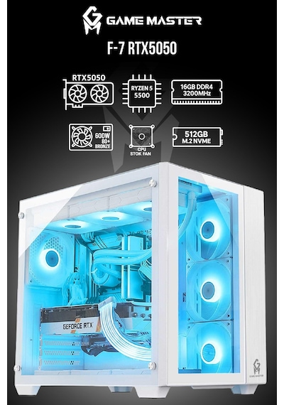 Game Master F7 R5-5500 16 GB 512 GB NVME SSD 8 GB RTX5050 Dos Masaüstü Oyuncu Bilgisayarı