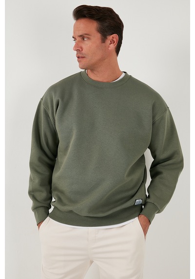 Buratti Regular Fit Bisiklet Yaka Pamuklu Içi Tüylü Yumuşak Şardonlu Erkek Sweat 5905255 Haki