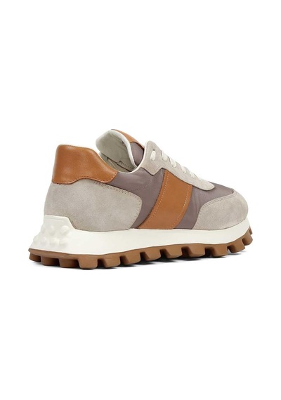 Erkek Bej Taba Bağcıklı Kalın Tabanlı Süet Deri Sneaker