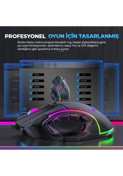Mkespn X15 Gaming Mouse 12800 Dpı 12 Tuş Makro 1000hz Rgb - Siyah Diğer