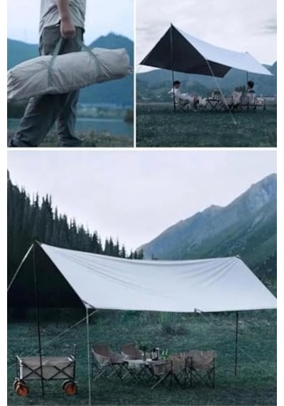 Su Geçirmez Dayanıklı Piknik Kamp Sahil Plaj Güneşlik Koruyucu Tente Gölgelik Çadır 500x300 Cm Tek Ebat Bej