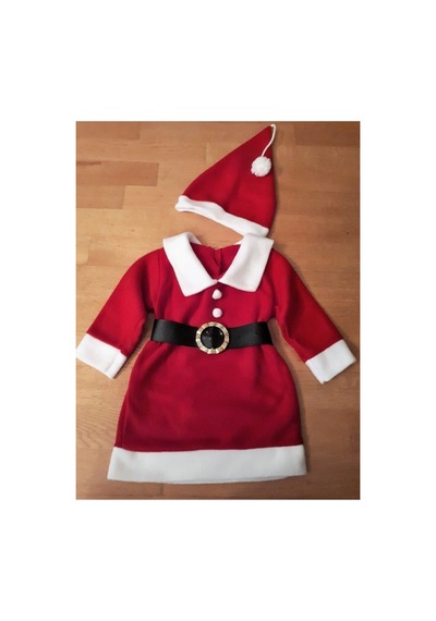 Pazarız Kız Çocuk Noel Elbise Noel Baba Kıyafeti Kostümü Kırmızı-beyaz