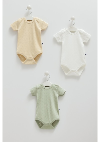 Kıpırık Baby Erkek Bebek 3'lü Body Hardal Ekru Veyeşil -1301 Yeşil