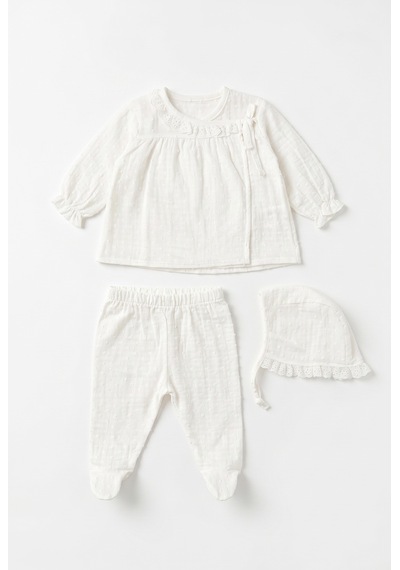Tiffany Baby & Kids Müslin Newborn Pure Tasarımlı 3lü Zıbın Set ekru