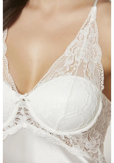 Pierre Cardin 7005+gc225 Çeyizlik Terlikli Şifon Dantelli Saten 4'lü Set -ekru