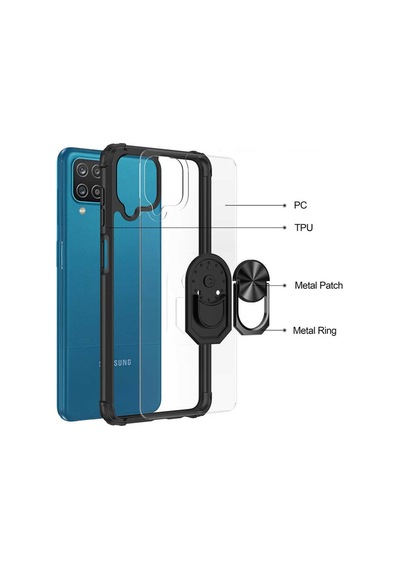 Samsung Uyumlu Galaxy A12 Kilif Standli Yüzüklü Mola Silikon Kapak 482087841