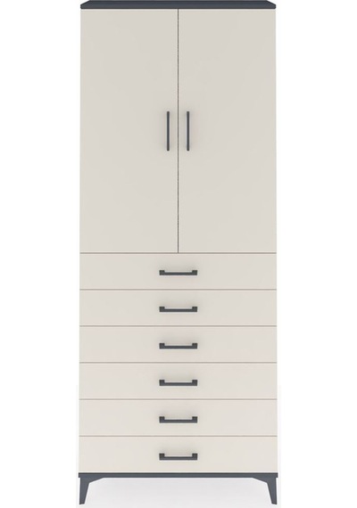 Arges Dolap 2 Raflı 6 Çekmeceli 2 Kapaklı 88x30x221 Antrasit-... Antrasit