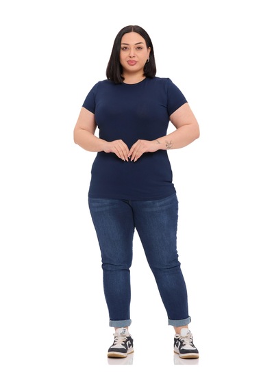 Disentis Büyük Beden Bisiklet Yaka Kısa Kollu Viskon Lacivert Body Lacivert